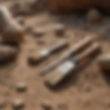 Essential Tools for Paleontology Excavations Excavation tools and brushes on a dig site