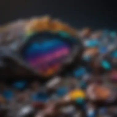 Close-up view of peacock ore displaying vibrant iridescent colors