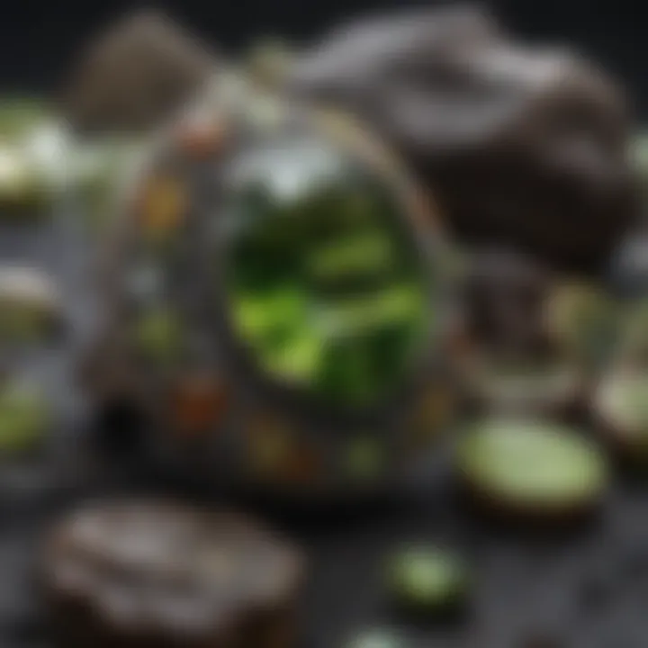 Display of various peridotite jewelry pieces emphasizing their aesthetic appeal