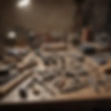 An array of rock polishing tools neatly arranged on a workbench