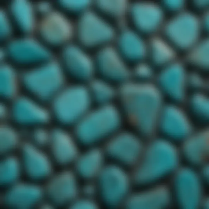 A close-up view of turquoise stone with unique matrix patterns