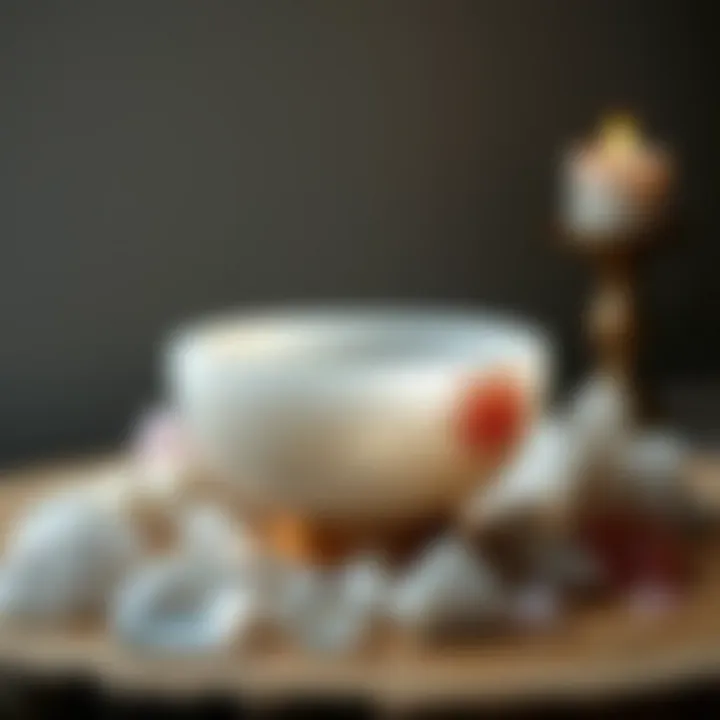 Selenite moon bowl surrounded by healing crystals