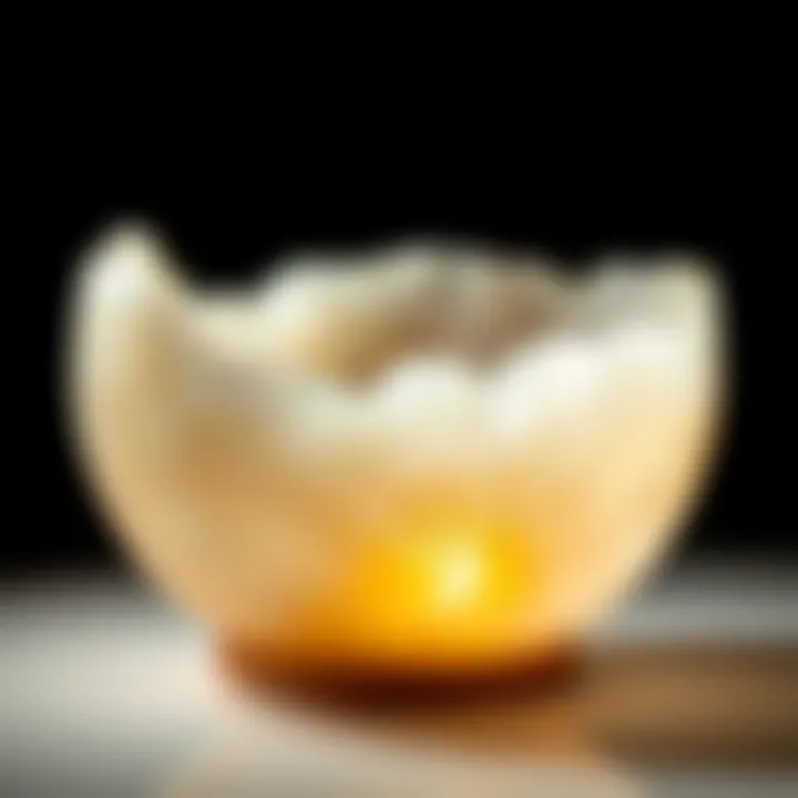 Close-up of the intricate patterns in a selenite moon bowl