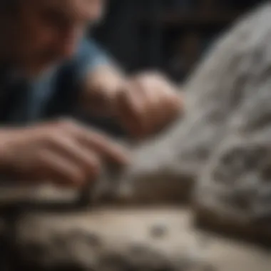 An artist skillfully carving a piece of soft stone, highlighting the intricate details.