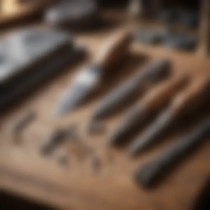 Essential tools used for carving soft stones, displayed neatly on a workbench.