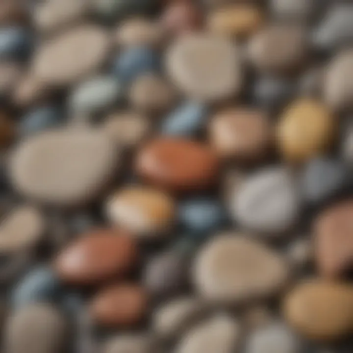 Close-up view of different types of stones arranged artistically for identification purposes.