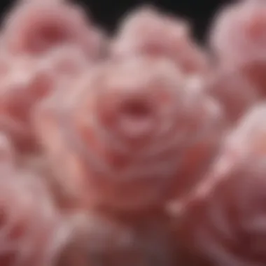 A close-up of raw pink rose quartz revealing its natural texture.