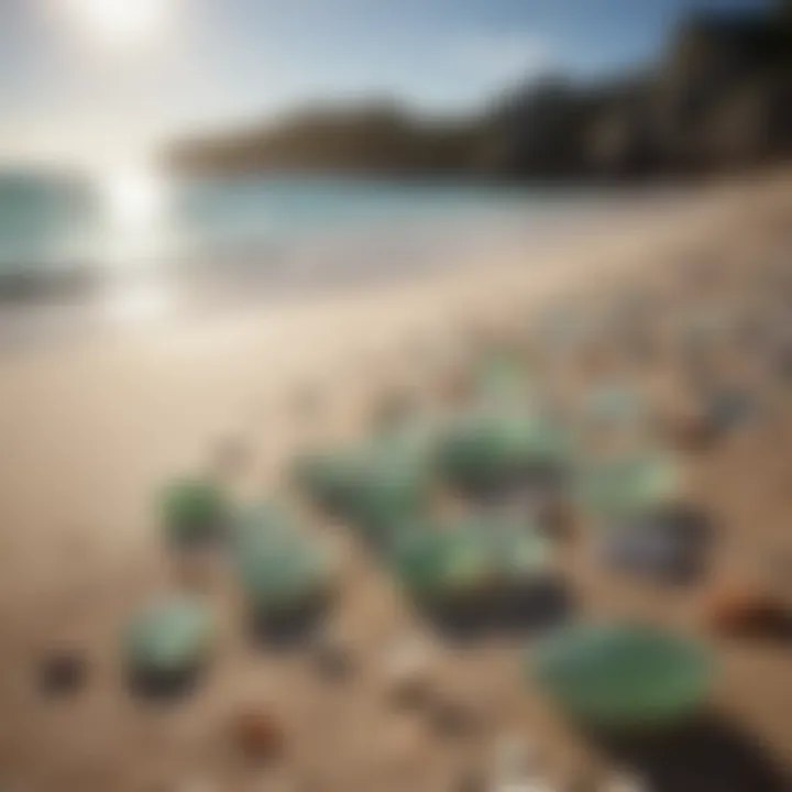 A picturesque view of a Bermuda beach with sea glass glistening under the sun.