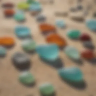 Vibrant Sea Glass on Bermuda's Shores A stunning close-up of vibrant sea glass pieces scattered on a sandy beach.