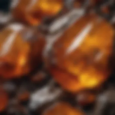 Intricate Textures of Amber Rock Close-up view of amber rock showcasing its intricate textures and inclusions