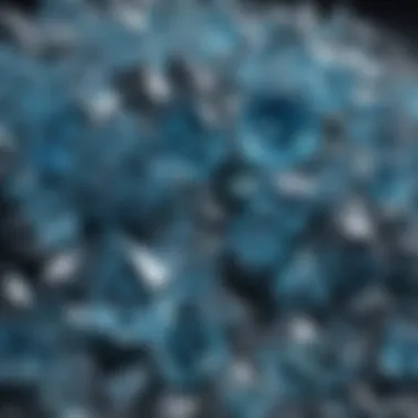 Artistic arrangement of different types of blue topaz crystals highlighting their unique shapes.