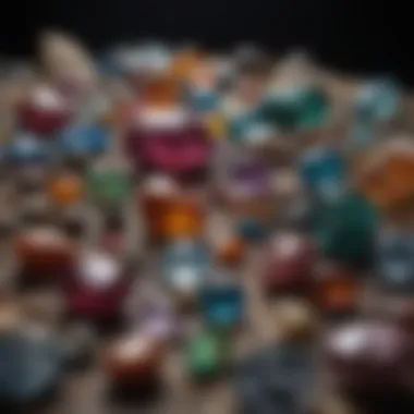 An array of gemstones displayed in traditional cultural settings