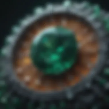 A close-up view of a sparkling emerald highlighting its intricate facets