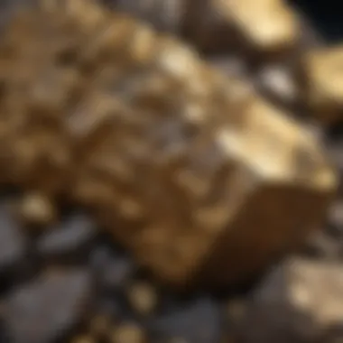 Close-up view of gold ore rock showcasing mineral composition