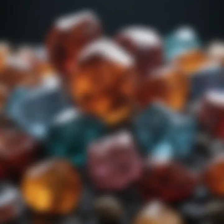 Close-up view of polished tumbling rough gemstones showcasing their colors and textures.