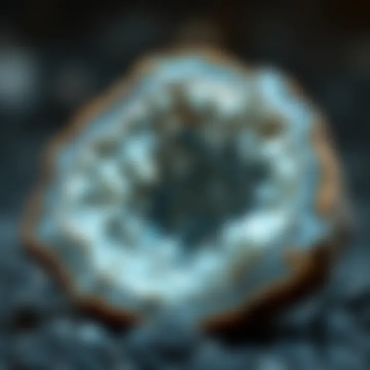Geode with Sparkling Crystals Close-up of a geode split open, revealing its sparkling crystals inside.
