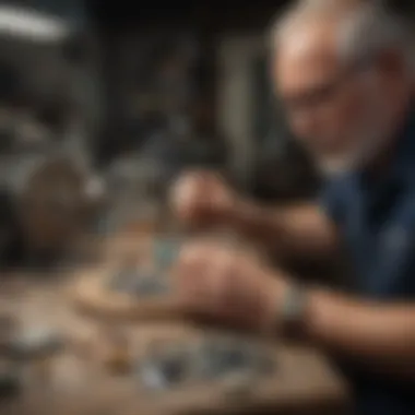 A lapidary artist demonstrating the operational techniques of the Slant Cabber