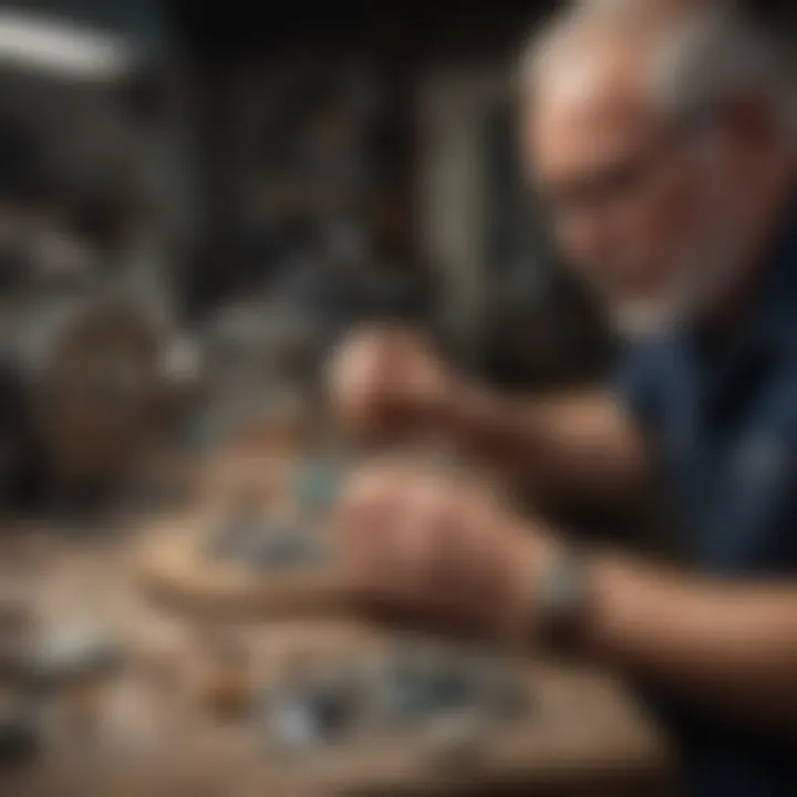 A lapidary artist demonstrating the operational techniques of the Slant Cabber