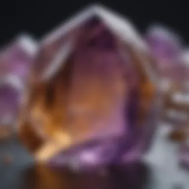 Close-up of ametrine's physical characteristics