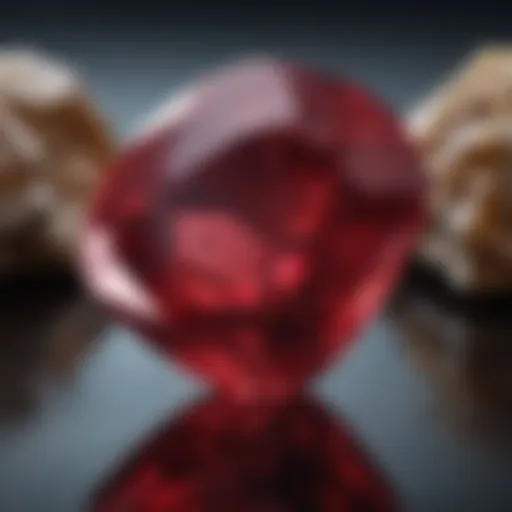 A close-up view of a stunning ruby-like gemstone showcasing its rich color and clarity.