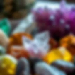 Close-up view of various crystals showcasing their colors and textures
