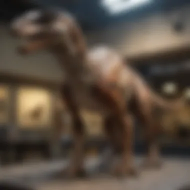 Museum Display of Lifesize Raptor Replica Lifesize replica of a raptor in a museum setting
