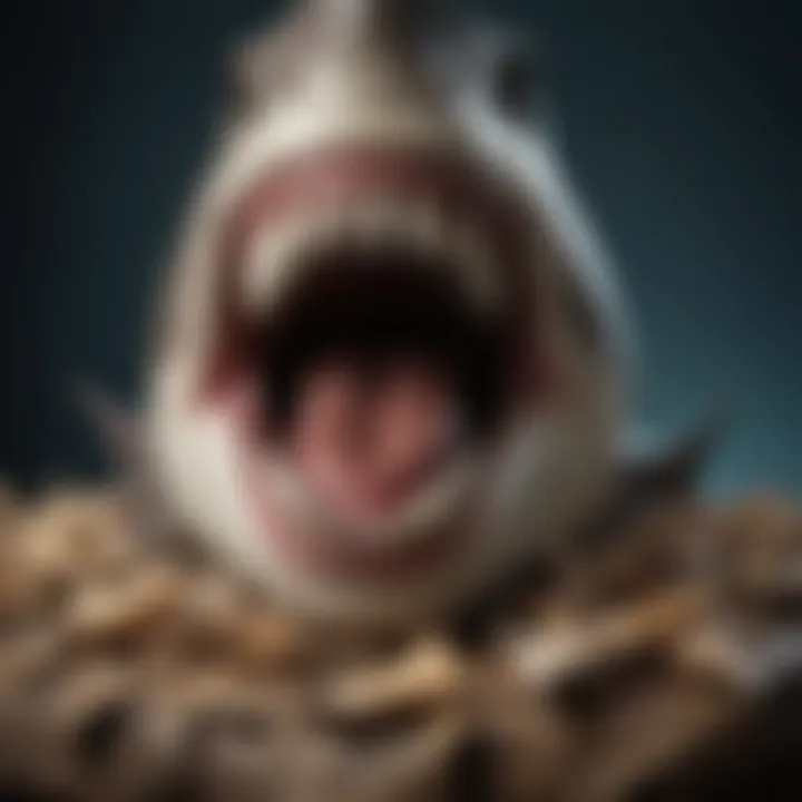An illustration depicting various species of prehistoric sharks known for their large teeth.