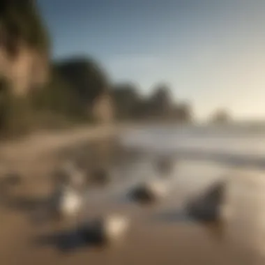 A serene beach location where giant shark teeth can be found along the shoreline.
