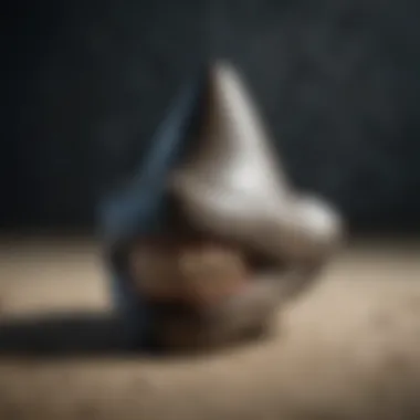 A pristine megalodon tooth displayed against a textured background