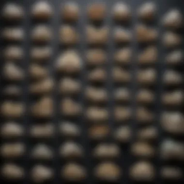Display of Unique Megalodon Teeth Samples A collection of various megalodon teeth displayed in a decorative manner