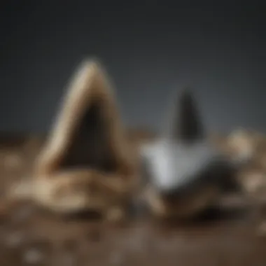 Side-by-side comparison of megalodon tooth with modern shark teeth