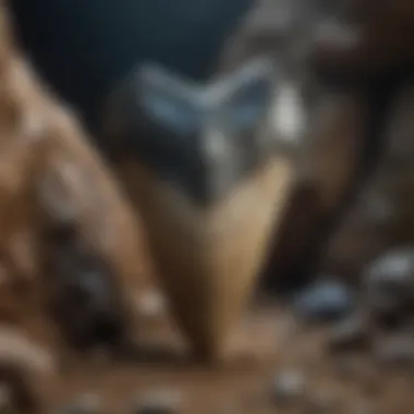 Megalodon Tooth in Geological Context A fossilized megalodon tooth in its natural setting
