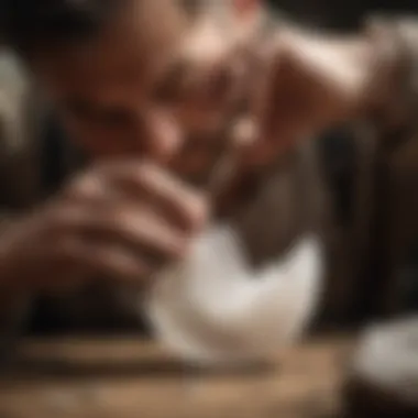 Artisan at Work with Selenite Artisan carefully crafting a selenite pendant, highlighting the craftsmanship involved