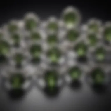 A visually appealing display of various certified moldavite rings on a luxurious background.