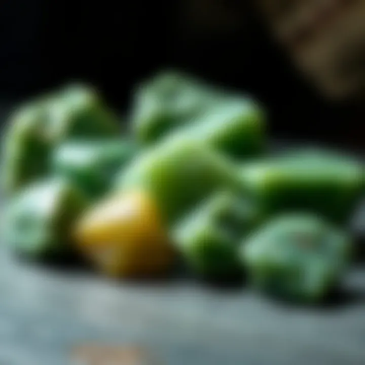 Polished Greenish Rock Collection A collection of polished greenish rocks displayed in an elegant arrangement, emphasizing their aesthetic appeal
