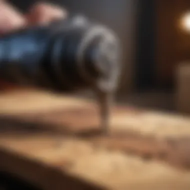 Close-up of a rotary tool in action on wood