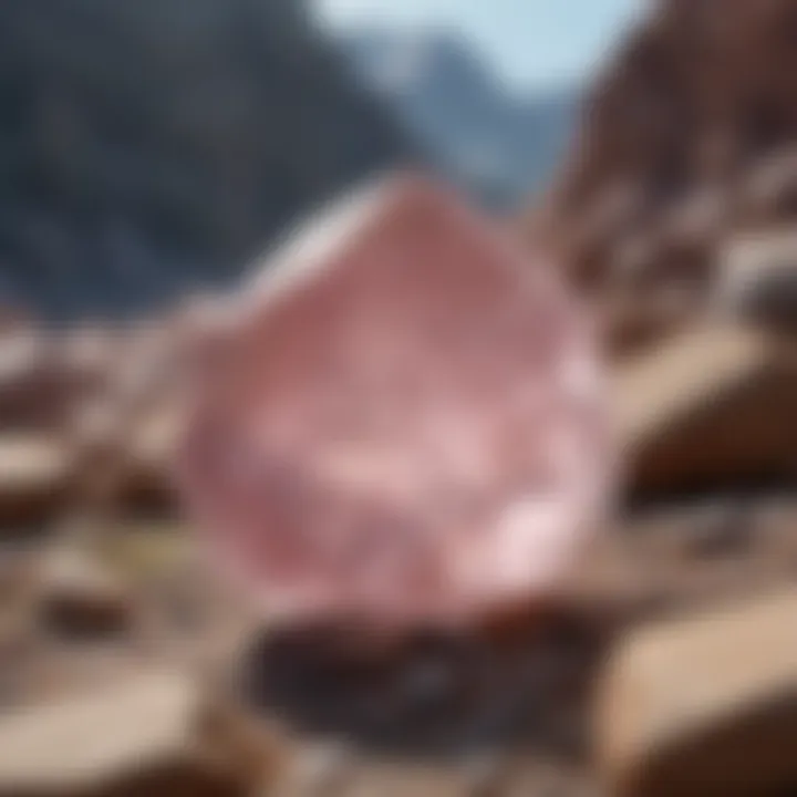 A geological formation featuring rose quartz in its natural habitat