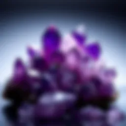 A vibrant cluster of amethyst crystals reflecting light