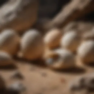Depiction of Dinosaur Embryos Hatching from Fossilized Eggs Illustration showing the hatching process of dinosaur embryos