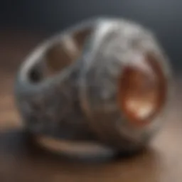 A close-up view of a Korite ring showcasing its intricate design