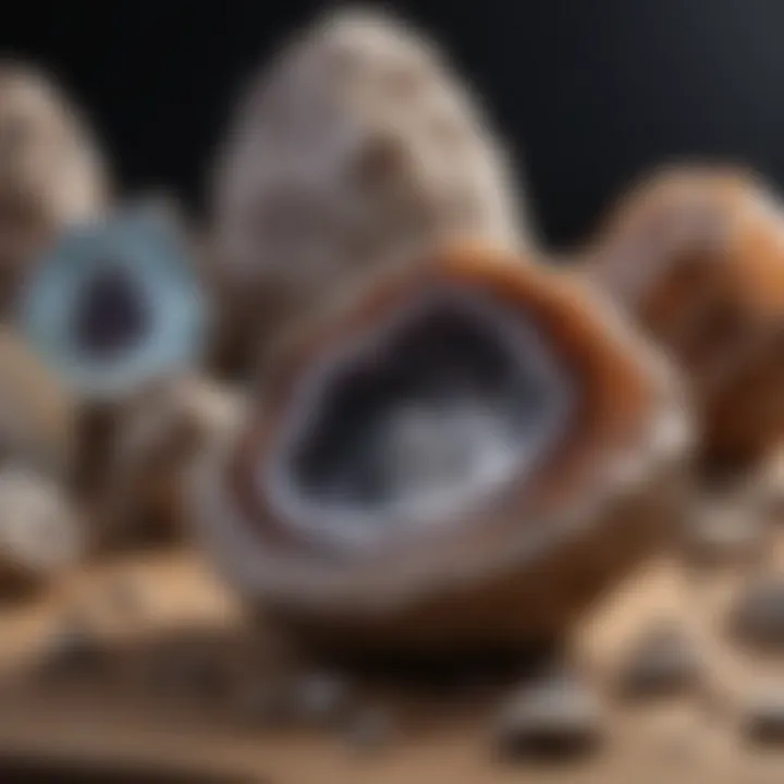 An educational display showcasing the geological formation process of geodes