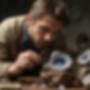 Close-up of a geologist examining the crystalline structure of a large geode