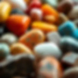 A variety of colorful polished stones showcasing the end results of rock tumbling.