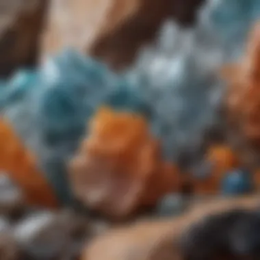 Intricate Patterns of Crystalline Minerals A stunning close-up of a crystalline mineral showcasing its intricate patterns and colors