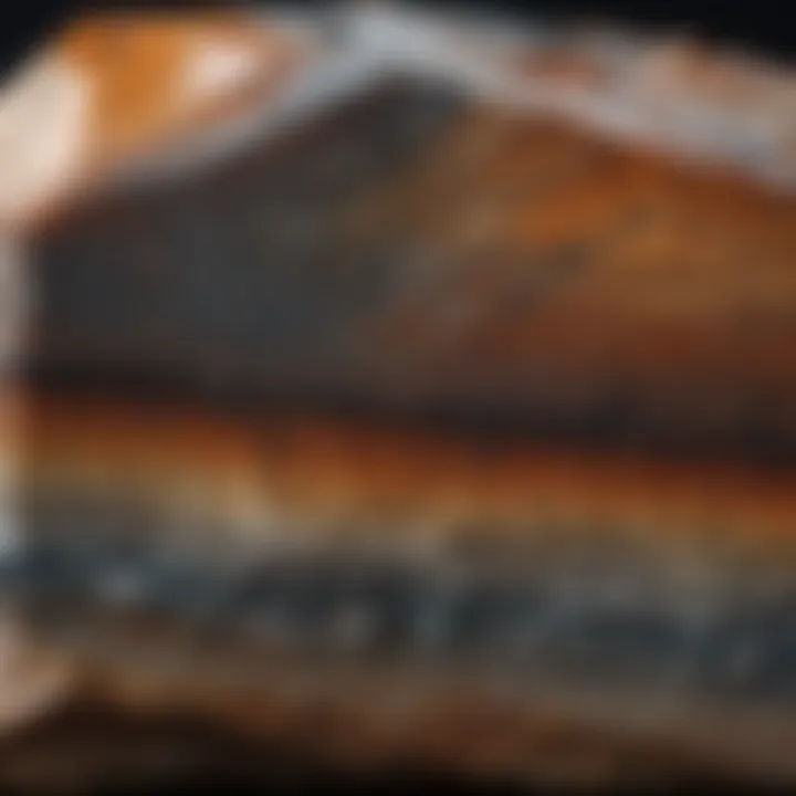 A macro photograph of a polished stone revealing its mesmerizing layers and hues