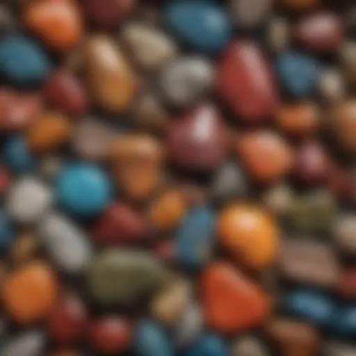 A close-up view of polished stones showcasing their vibrant colors and unique patterns.