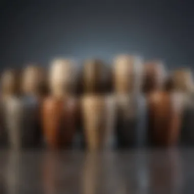 An assortment of various stone tumblers lined up, each differing in size and design.