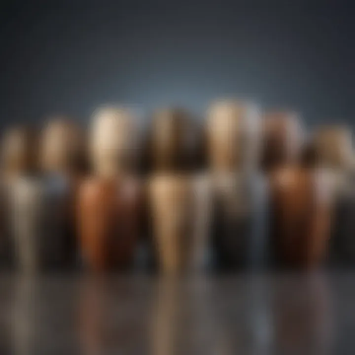 An assortment of various stone tumblers lined up, each differing in size and design.