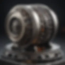 A close-up view of a used vibratory tumbler showcasing its intricate components.