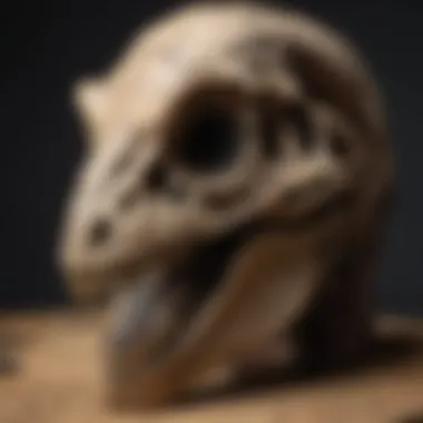 An artist meticulously crafting a velociraptor skull replica